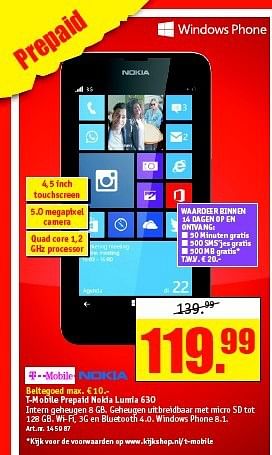 Aanbiedingen T-mobile prepaid nokia lumia 630 - Nokia - Geldig van 27/10/2014 tot 09/11/2014 bij Kijkshop