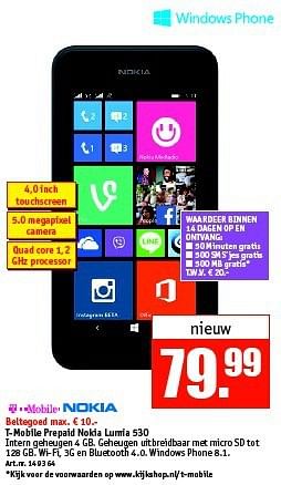 Aanbiedingen T-mobile prepaid nokia lumia 530 - Nokia - Geldig van 27/10/2014 tot 09/11/2014 bij Kijkshop