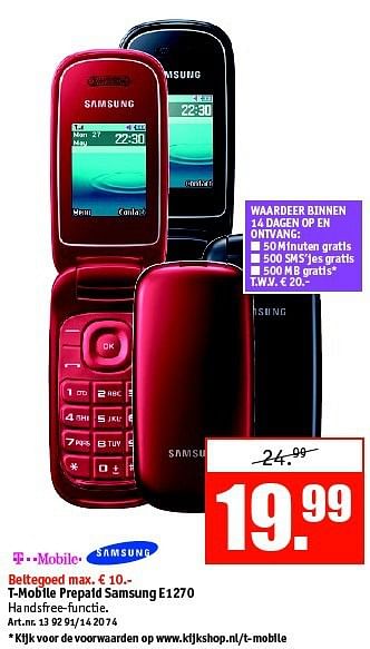 Aanbiedingen T-mobile prepaid samsung e1270 - Samsung - Geldig van 27/10/2014 tot 09/11/2014 bij Kijkshop