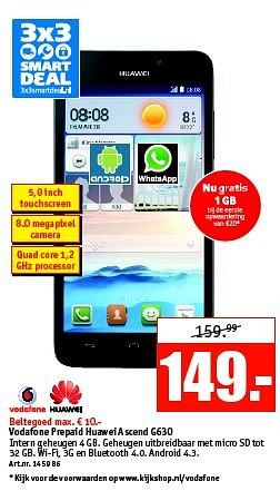 Aanbiedingen Vodafone prepaid huawei ascend g630 - Huawei - Geldig van 27/10/2014 tot 09/11/2014 bij Kijkshop