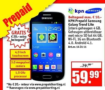 Aanbiedingen Kpn prepaid samsung galaxy trend lite - Samsung - Geldig van 27/10/2014 tot 09/11/2014 bij Kijkshop