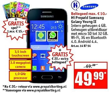 Aanbiedingen Hi prepaid samsung galaxy young ii - Samsung - Geldig van 27/10/2014 tot 09/11/2014 bij Kijkshop