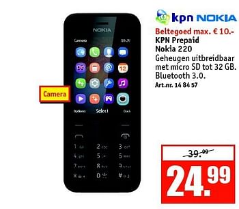 Aanbiedingen Kpn prepaid nokia 220 - Nokia - Geldig van 27/10/2014 tot 09/11/2014 bij Kijkshop