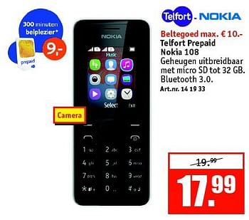 Aanbiedingen Telfort prepaid nokia 108 - Nokia - Geldig van 27/10/2014 tot 09/11/2014 bij Kijkshop