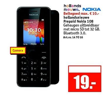 Aanbiedingen Hollandsnieuwe prepaid nokia 108 - Nokia - Geldig van 27/10/2014 tot 09/11/2014 bij Kijkshop