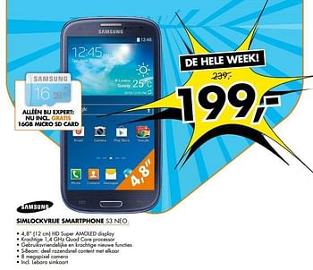 Aanbiedingen Simlockvrije smartphone s3 neo - Samsung - Geldig van 03/11/2014 tot 09/11/2014 bij Expert