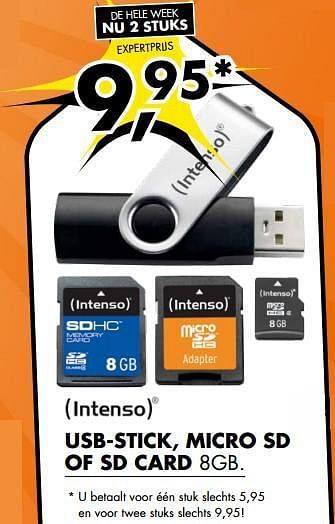 Aanbiedingen Usb-stick, micro sd of sd card 8gb - Intenso - Geldig van 03/11/2014 tot 09/11/2014 bij Expert