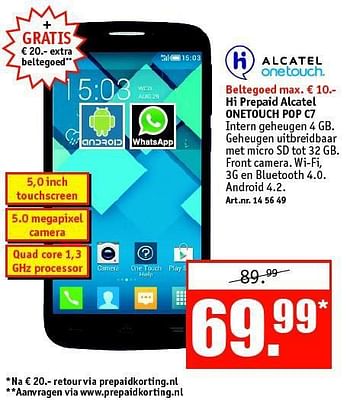 Aanbiedingen Hi prepaid alcatel onetouch pop c7 - Samsung - Geldig van 27/10/2014 tot 09/11/2014 bij Kijkshop