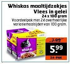 Aanbiedingen Whiskas maaltijdzakjes vlees in gelei - Whiskas - Geldig van 28/10/2014 tot 09/11/2014 bij Trekpleister