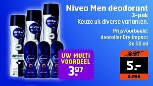 Aanbiedingen Nivea men deodorant - Nivea - Geldig van 28/10/2014 tot 09/11/2014 bij Trekpleister