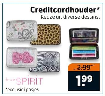 Aanbiedingen Creditcardhouder - True Spirit - Geldig van 28/10/2014 tot 09/11/2014 bij Trekpleister