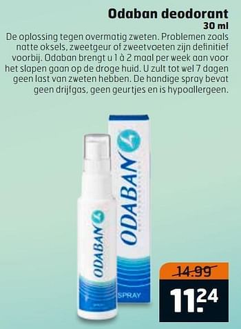 Aanbiedingen Odaban deodorant - Odaban - Geldig van 28/10/2014 tot 09/11/2014 bij Trekpleister