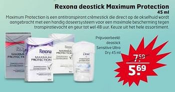 Aanbiedingen Rexona deostick maximum protection - Rexona - Geldig van 28/10/2014 tot 09/11/2014 bij Trekpleister