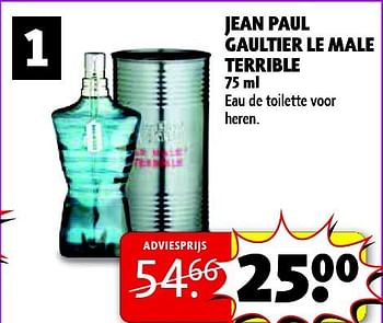 Aanbiedingen Jean paul gaultier le male terrible - Jean Paul Gaultier - Geldig van 04/11/2014 tot 09/11/2014 bij Kruidvat