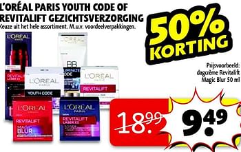 Aanbiedingen L`oréal paris youth code of revitalift gezichtsverzorging - L'Oreal Paris - Geldig van 04/11/2014 tot 09/11/2014 bij Kruidvat