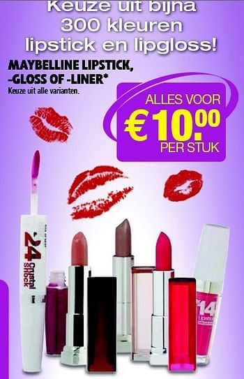 Aanbiedingen Maybelline lipstick, -gloss of -liner - Maybelline - Geldig van 04/11/2014 tot 09/11/2014 bij Kruidvat