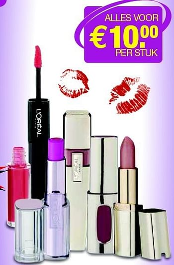 Aanbiedingen L`oréal paris lipstick, -gloss of -liner - L'Oreal Paris - Geldig van 04/11/2014 tot 09/11/2014 bij Kruidvat