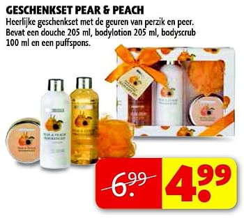 Aanbiedingen Geschenkset pear + peach - Pearl &amp; Peach - Geldig van 04/11/2014 tot 09/11/2014 bij Kruidvat