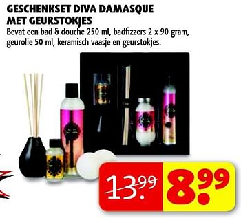 Aanbiedingen Geschenkset diva damasque met geurstokjes - DIVA DAMASQUE - Geldig van 04/11/2014 tot 09/11/2014 bij Kruidvat