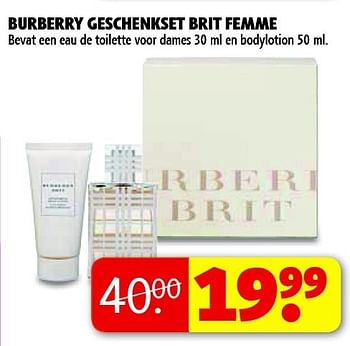 Aanbiedingen Burberry geschenkset brit femme - Burberry - Geldig van 04/11/2014 tot 09/11/2014 bij Kruidvat
