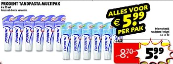 Aanbiedingen Prodent tandpasta multipak - Prodent - Geldig van 04/11/2014 tot 09/11/2014 bij Kruidvat