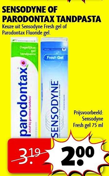 Aanbiedingen Sensodyne of parodontax tandpasta - Parodontax - Geldig van 04/11/2014 tot 09/11/2014 bij Kruidvat