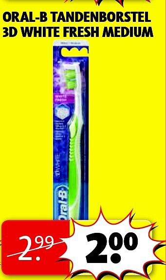 Aanbiedingen Oral-b tandenborstel 3d white fresh medium - Oral-B - Geldig van 04/11/2014 tot 09/11/2014 bij Kruidvat