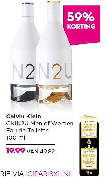 Aanbiedingen Calvin klein ckin2u men of women eau de toilette - Calvin Klein - Geldig van 27/10/2014 tot 16/11/2014 bij Ici Paris XL