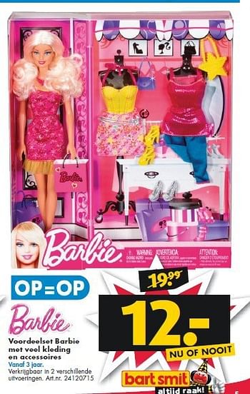 Aanbiedingen Voordeelset barbie met veel kleding en accessoires - Mattel - Geldig van 26/09/2014 tot 07/12/2014 bij Bart Smit
