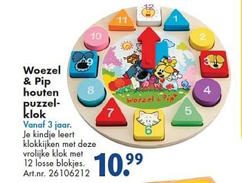 Aanbiedingen Woezel + pip houten puzzel- klok - Woezel en Pip - Geldig van 26/09/2014 tot 07/12/2014 bij Bart Smit