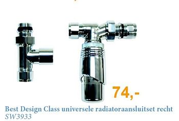 Aanbiedingen Best design class universele radiatoraansluitset recht - Best Design - Geldig van 01/11/2014 tot 30/11/2014 bij Sanitairwinkel