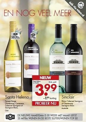 Aanbiedingen Santa helena varietal range chardonnay, carmenere, cabernet sauvignon of sauvignon blanc, chili - Rode wijnen - Geldig van 02/11/2014 tot 15/11/2014 bij Mitra