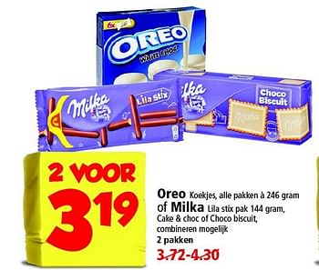 Aanbiedingen Oreo of milka cake + choc of choco biscuit, combineren mogelijk 2 pakken - Milka - Geldig van 09/11/2014 tot 15/11/2014 bij Plus