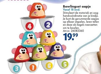 Aanbiedingen Bowlingset aapje - Chicco - Geldig van 26/09/2014 tot 07/12/2014 bij Bart Smit