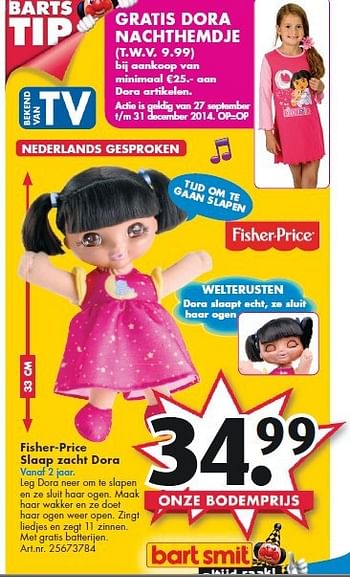 Aanbiedingen Fisher-price slaap zacht dora - Fisher-Price - Geldig van 26/09/2014 tot 07/12/2014 bij Bart Smit