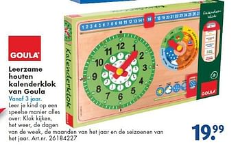 Aanbiedingen Leerzame houten kalenderklok van goula - Goula - Geldig van 26/09/2014 tot 07/12/2014 bij Bart Smit