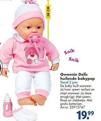 Aanbiedingen Qweenie dolls huilende babypop - Qweenie - Geldig van 26/09/2014 tot 07/12/2014 bij Bart Smit