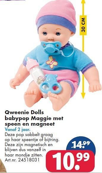 Aanbiedingen Qweenie dolls babypop maggie met speen en magneet - Qweenie - Geldig van 26/09/2014 tot 07/12/2014 bij Bart Smit
