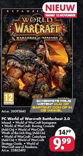 Aanbiedingen Pc world of warcraft battlechest 3.0 - Blizzard Entertainment - Geldig van 26/09/2014 tot 07/12/2014 bij Bart Smit