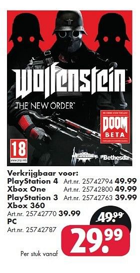 Aanbiedingen Wolfenstein - Bethesda Game Studios - Geldig van 26/09/2014 tot 07/12/2014 bij Bart Smit