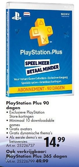 Aanbiedingen Playstation plus 90 dagen - Sony Computer Entertainment Europe - Geldig van 26/09/2014 tot 07/12/2014 bij Bart Smit