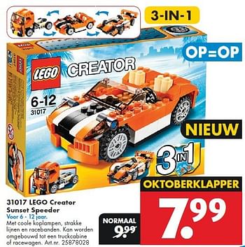 Aanbiedingen 31017 lego creator sunset speeder - Lego - Geldig van 26/09/2014 tot 07/12/2014 bij Bart Smit
