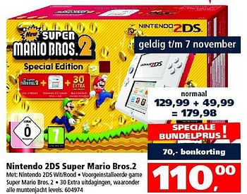 Aanbiedingen Nintendo 2ds super mario bros.2 - Nintendo - Geldig van 01/11/2014 tot 16/11/2014 bij Intertoys