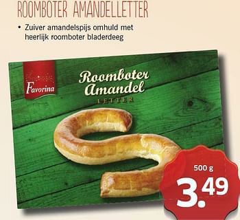 Aanbiedingen Roomboter amandelletter - Favorina - Geldig van 10/11/2014 tot 16/11/2014 bij Lidl