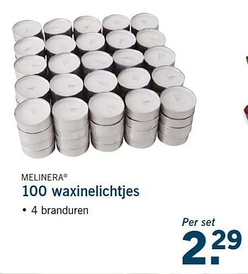 Aanbiedingen 100 waxinelichtjes - Melinera - Geldig van 13/11/2014 tot 16/11/2014 bij Lidl