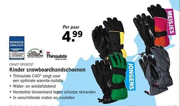 Aanbiedingen Kinder snowboardhandschoenen - Crivit Sports - Geldig van 17/11/2014 tot 16/11/2014 bij Lidl