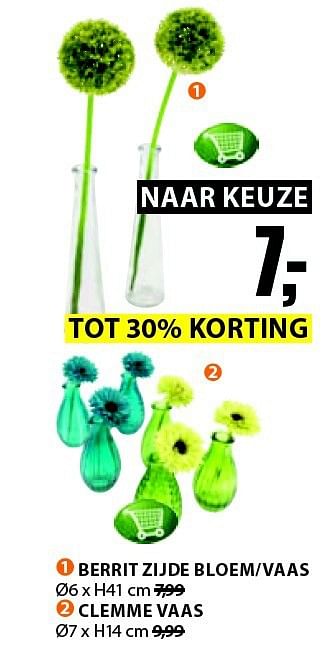 Aanbiedingen Berrit zijde bloem-vaas - Huismerk - Jysk - Geldig van 03/11/2014 tot 16/11/2014 bij Jysk
