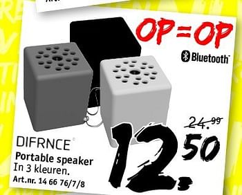 Aanbiedingen Portable speaker - Difrnce - Geldig van 03/11/2014 tot 16/11/2014 bij Kijkshop