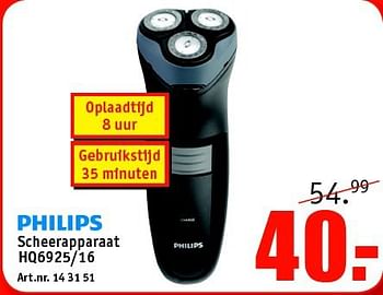 Aanbiedingen Scheerapparaat hq6925-16 - Philips - Geldig van 03/11/2014 tot 16/11/2014 bij Kijkshop