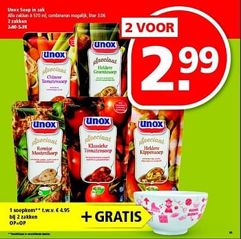 Aanbiedingen Unox soep in zak - Unox - Geldig van 16/11/2014 tot 22/11/2014 bij Plus